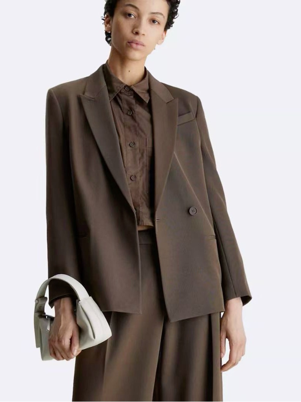 NWOT Calvin Klein Wool Brown Oversized Double-Breasted Blazer